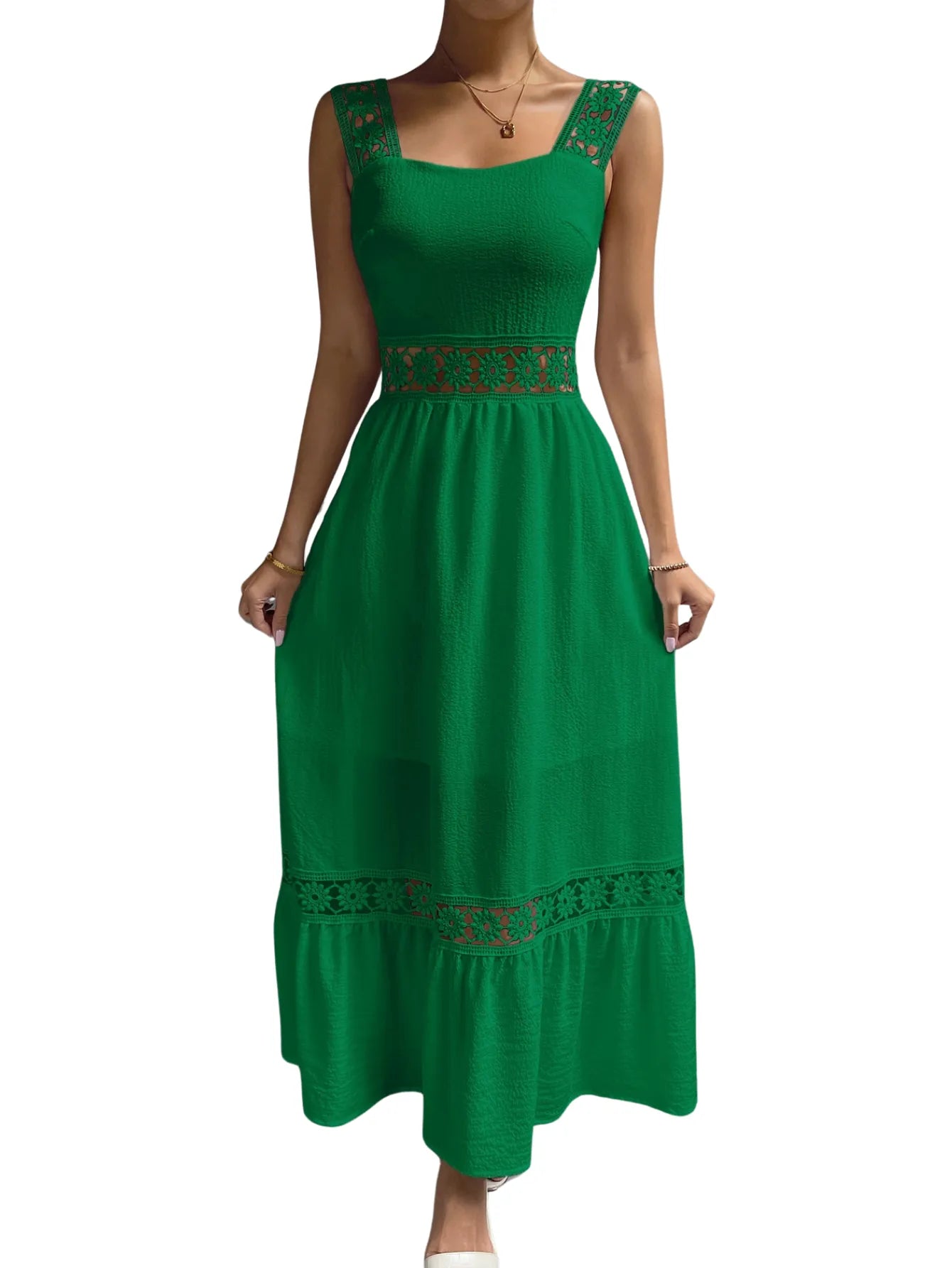 Vestido Longo Renda Provençal Verde