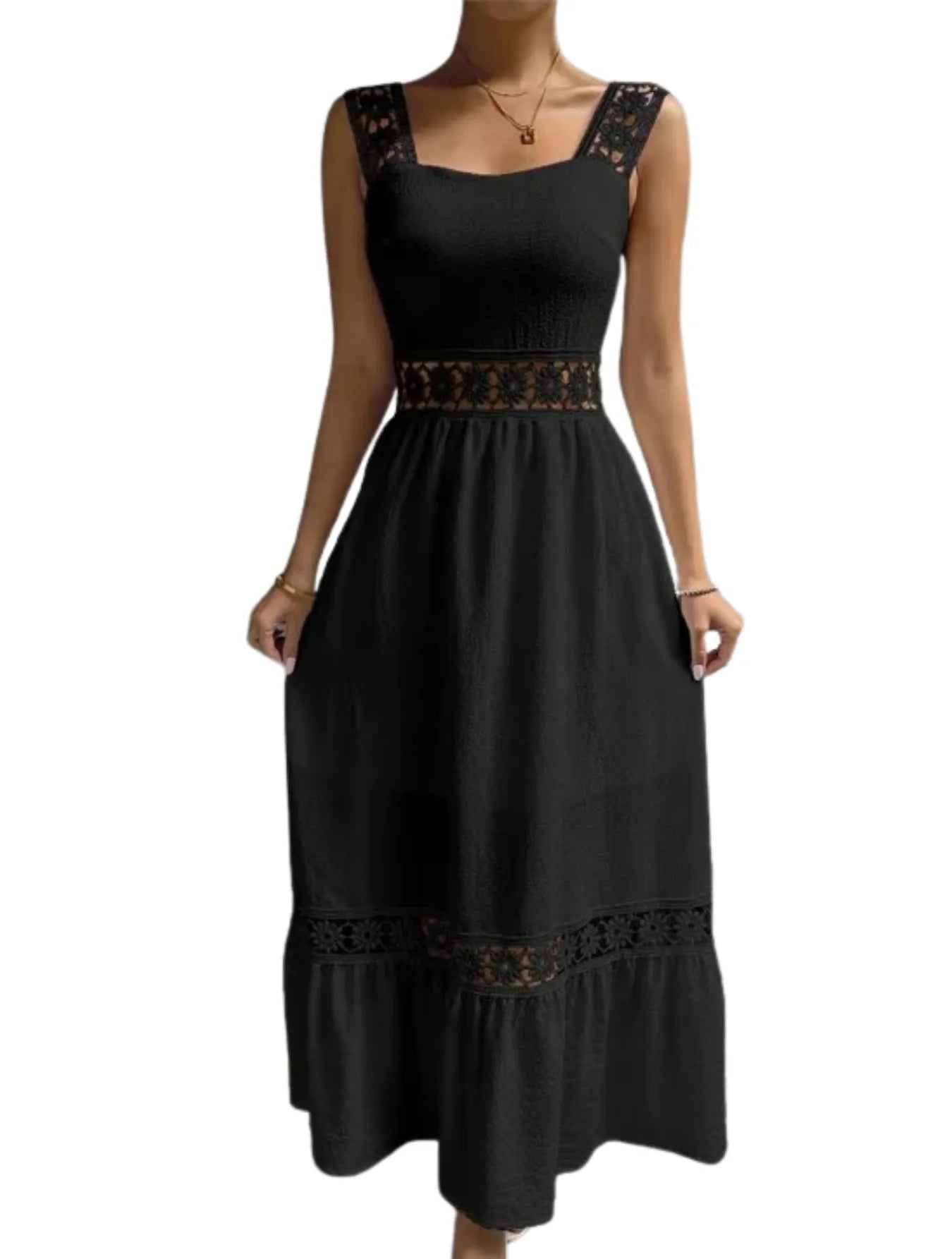 Vestido Longo Renda Provençal Preto