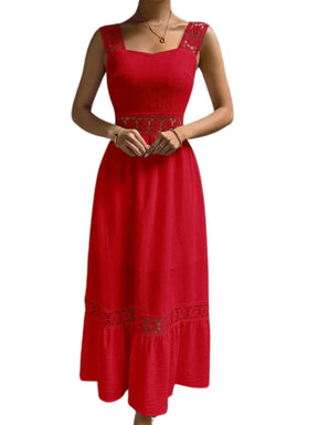 Vestido Longo Renda Provençal Vermelho